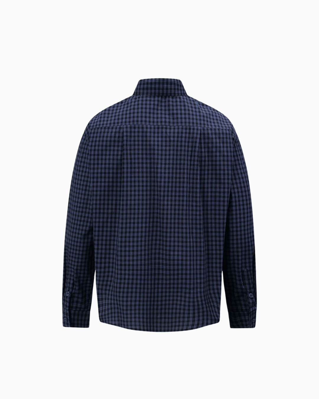 Men's Classic Navy Check Button-Down Shirt, Long Sleeve, Breathable Cotton